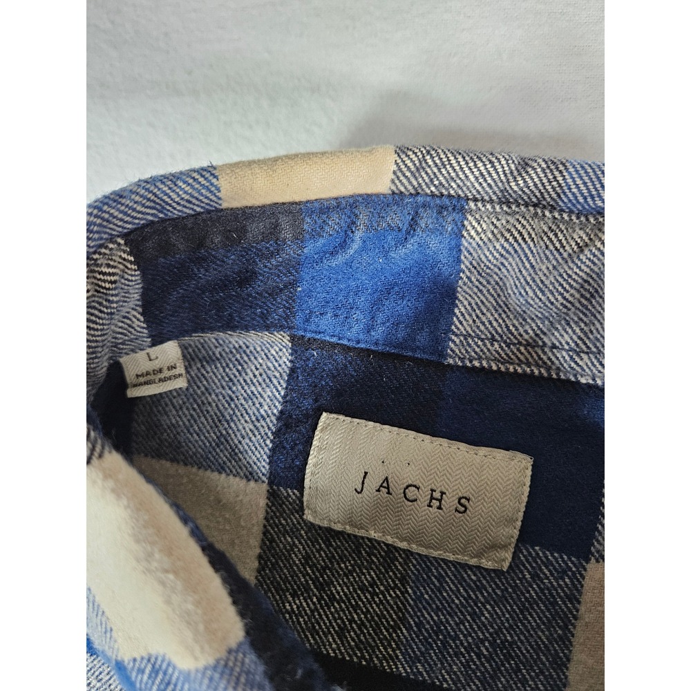 Jachs Mens Blue Buffalo Plaid Flannel Button Up Shirt Cotton Long Sleeve L - Picture 3 of 9